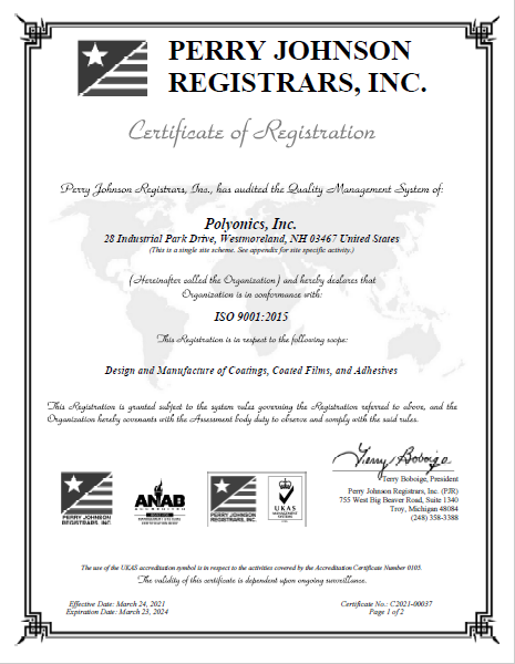 ISO 9001:2015 certificate page 1